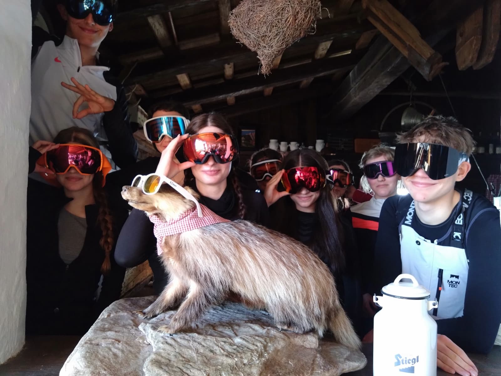 Murmeltier mit Sonnenbrille, Schüler mit Schibrillen